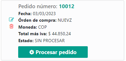 4. Registro del pedido